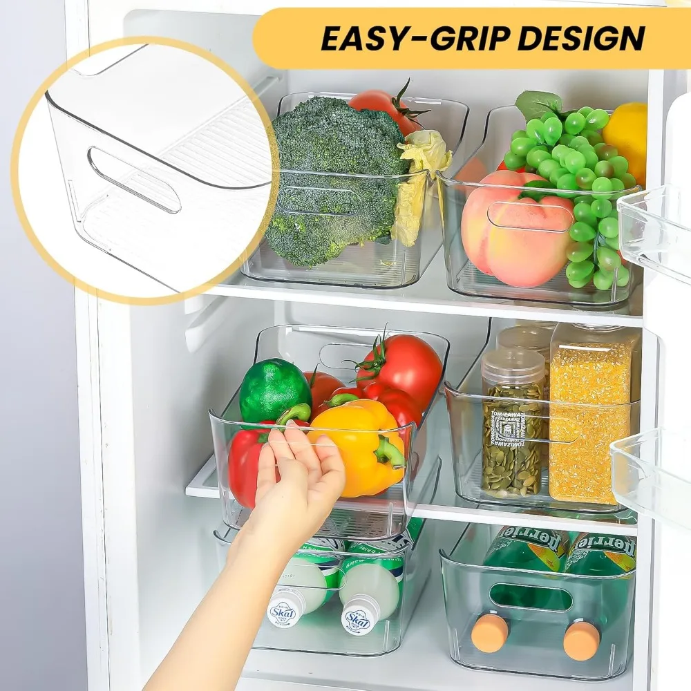 Contenedores de almacenamiento de plástico transparente, juego de 12, contenedores de organización y almacenamiento multiusos para despensa, gabinete, refrigerador, congelador,
