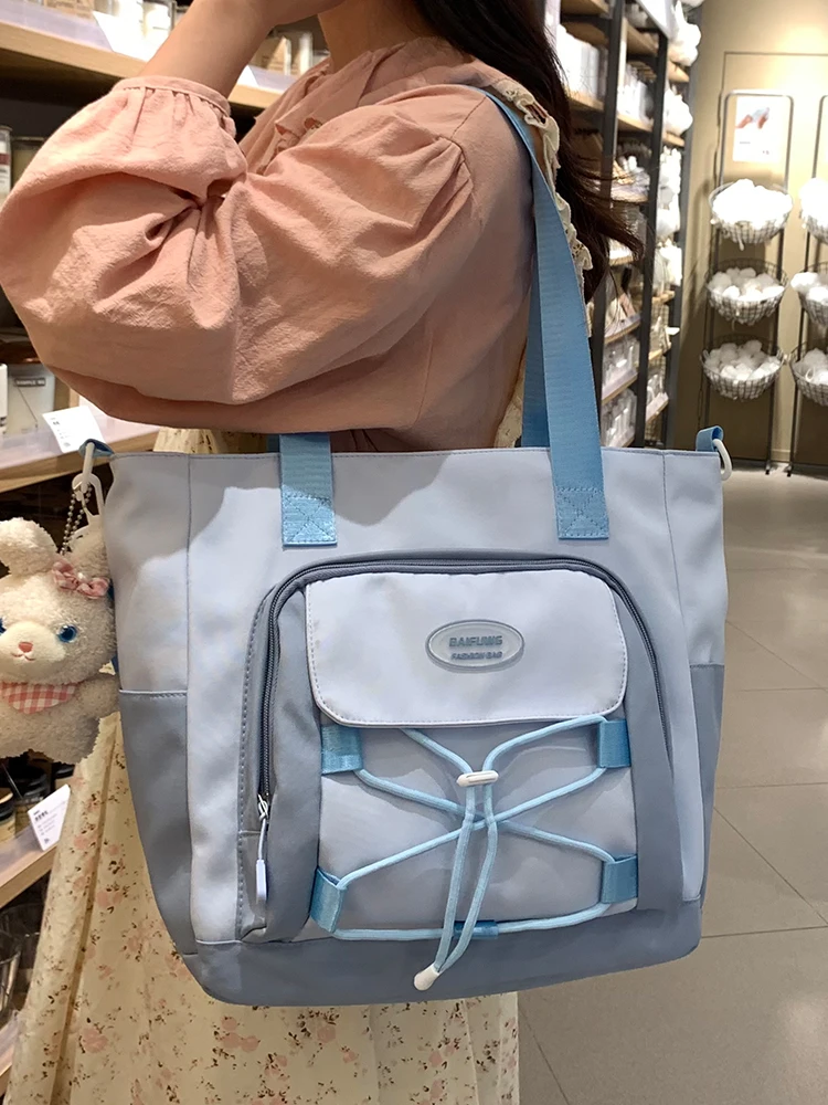 Large Capacity Canvas Shoulder Bag for Women Student Class Crossbody Handbag Mommy Pregnancy Check Bag Casual Simple Style