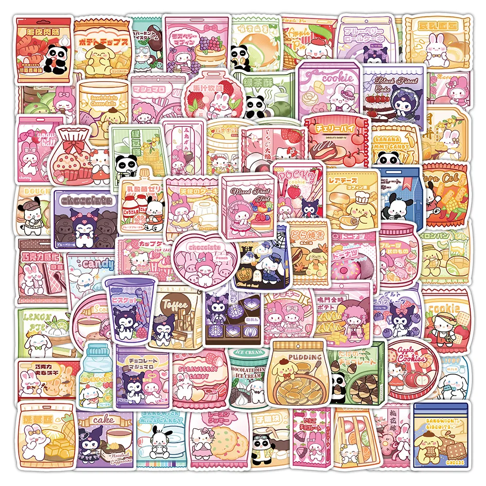 

100PCS Sanrio Cartoon Stickers Suit Kawaii Hello Kitty My Melody Kuromi Cinnamoroll Pochacco Stationery waterproof sticker Gifts