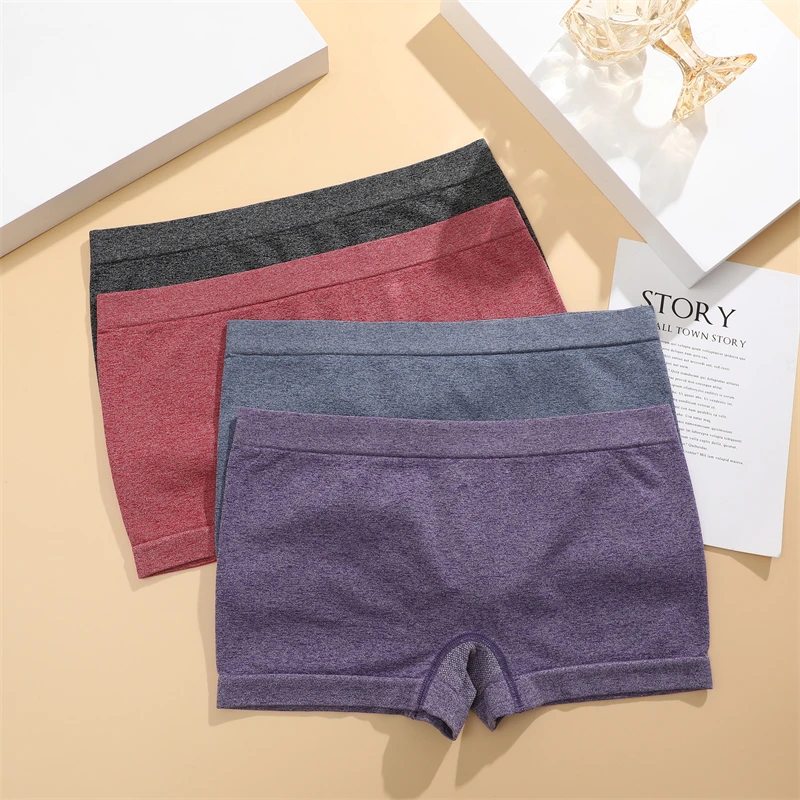 FINETOO Women Seamless Underwear Panties Sports Boyshort Female Solid Color Breathable Low Waist Safety Shorts Panty Intimates