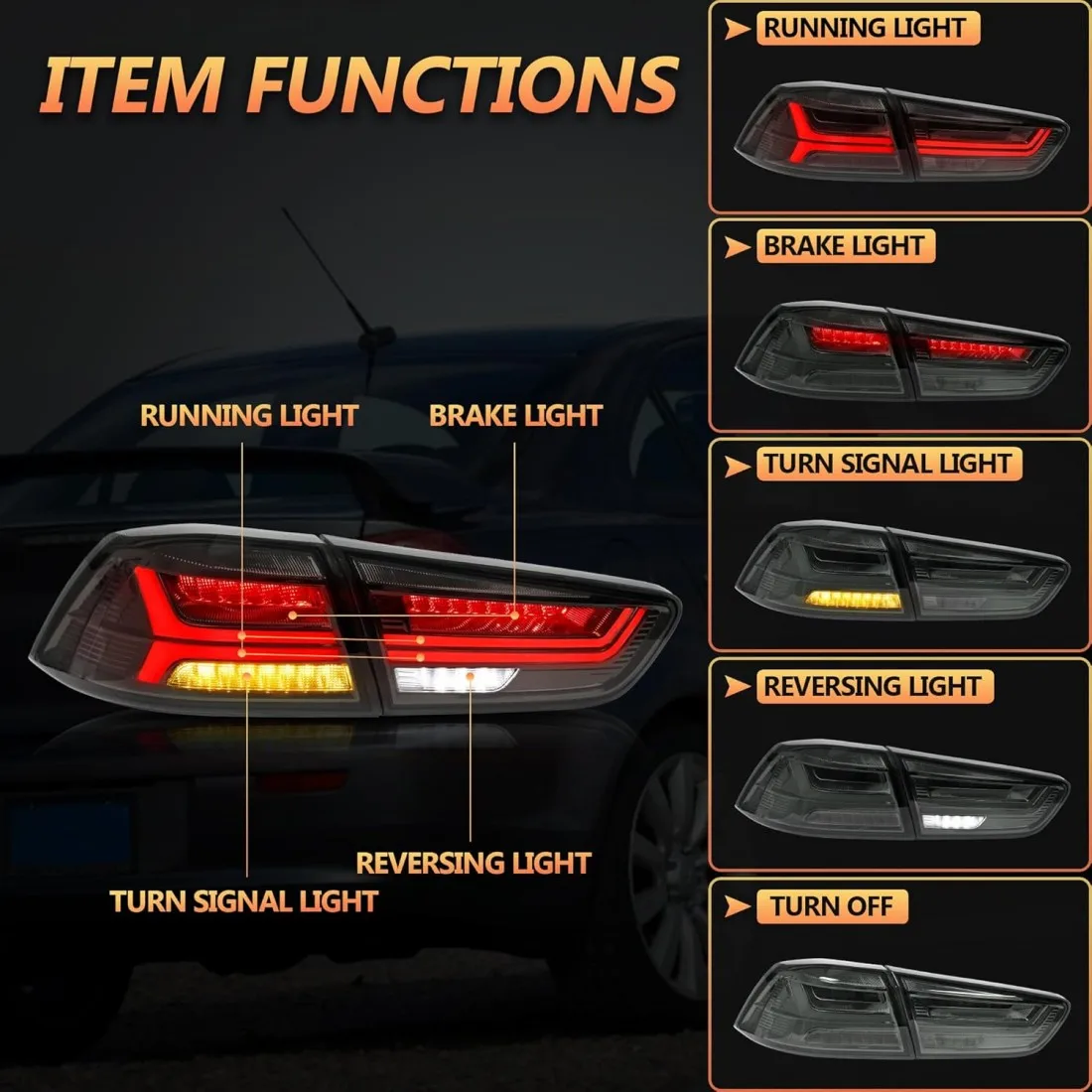 LED Tail Lights for Mitsubishi Lancer EVO X 2008-2020 Rear Lights Assembly with Sequential Turn Signal