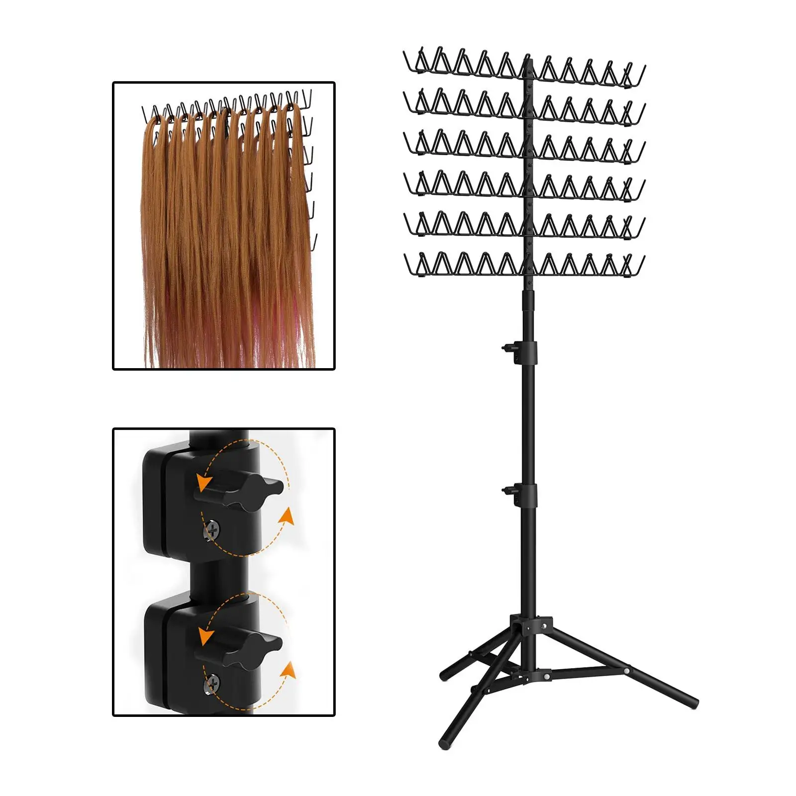 Hair Braiding Rack Save Time and Prevent Tangles Carbon Steel 2 Side Keep Tidy Easy to Install 110-150cm Height Adjustable