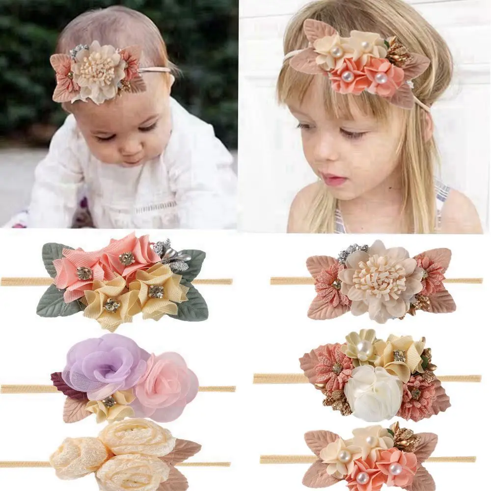 

baby girls nylon headband Girls Artificial Flowers hair band newborn Sweet Cute Headwear Princess chindren Hair Accessories