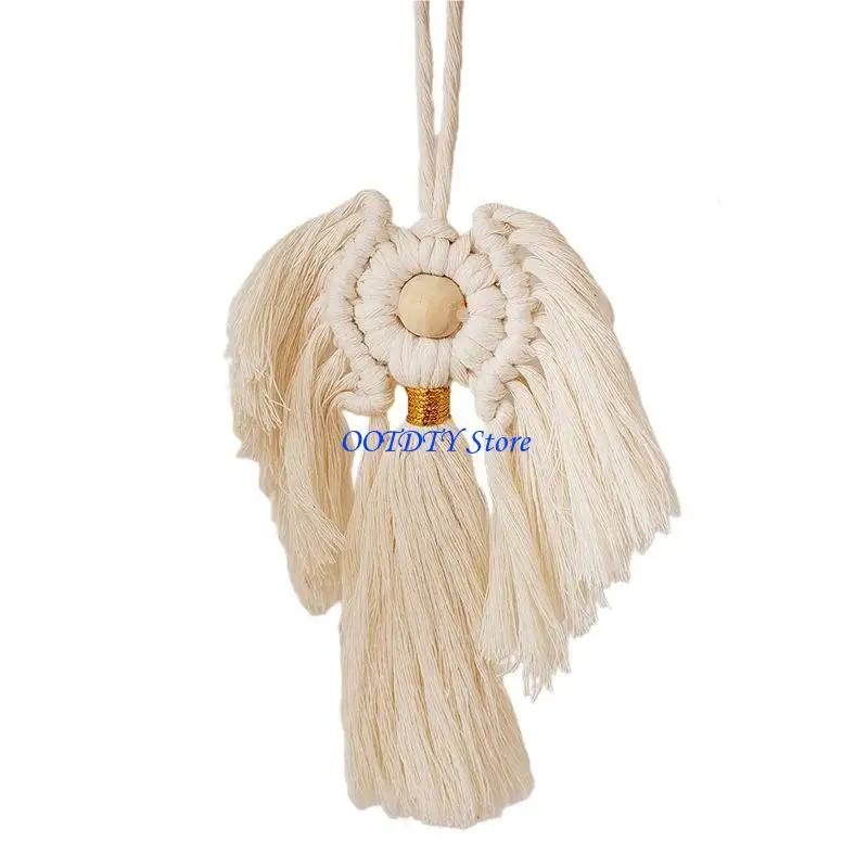 367A Hand Woven Macrame Pendant Tapestry Boho Cotton Handmade Ornament for Home Christmas Party Wall Door Decoration