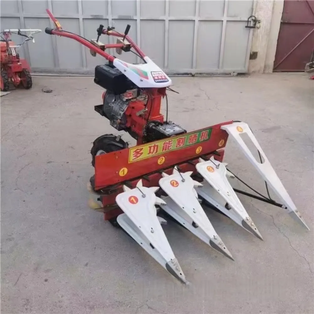 All Terrain Multi-Crop Harvester for Hills  Powered Mini Grass & Grain Cutter Farm Rice Harvester with Bagging System