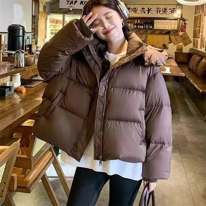 Short Parkas Women Streetwear Cropped Down Coat Korean Sweet Puffer Jacket Winter Solid Casual All Match Cotton Padded Outwear