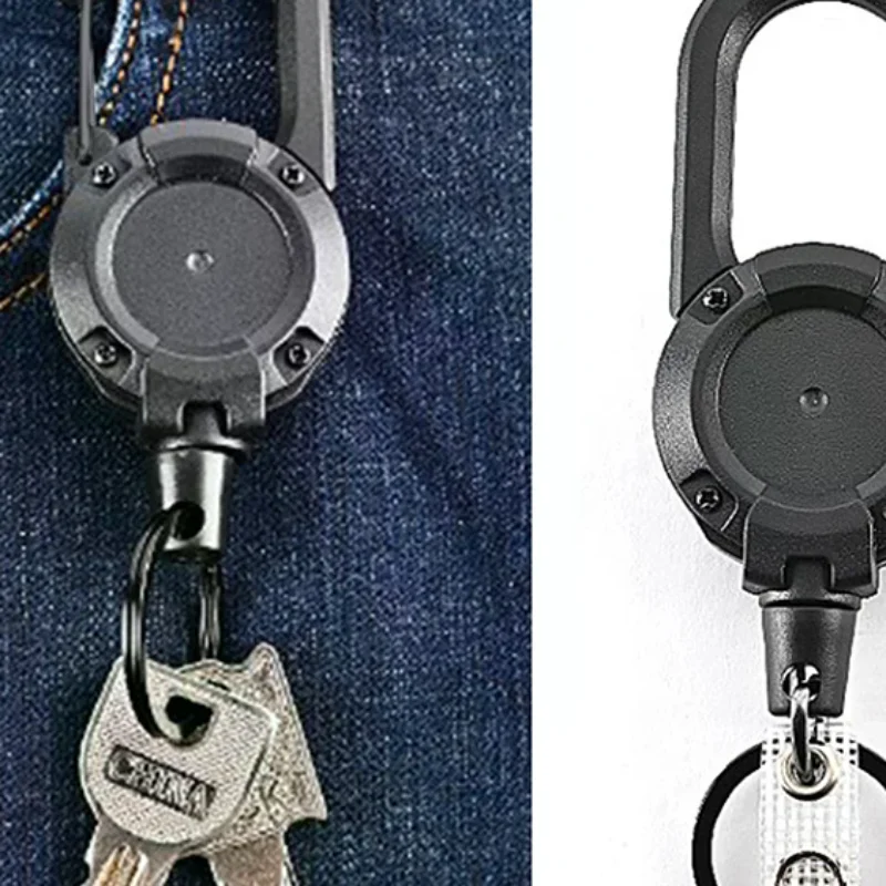 Anti-theft Metal Easy-to-pull Buckle Rope Elastic Keychain Retractable Key Ring Anti Lost Ski Pass ID Card