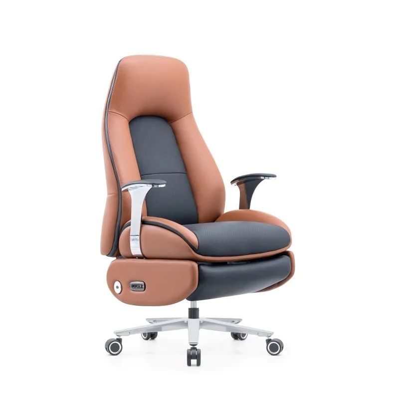 ig-Modern High-End Adjustable Rotating Electric Massage Chair Genuine Leather Extendable Features for Boss Office Furniture-
