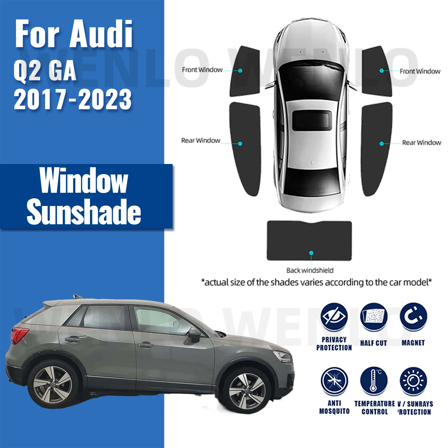 For Audi Q2 GA 2017-2023 Car Curtain Window Sunshade Covers Front Windshield Sun Shade Visor Solar Net Mesh Auto Accessories