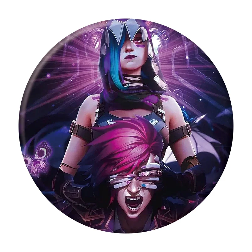 58mm New Arcane Season 2 Badge Vi Jinx Caitlyn League of Legends Brooches Game Pins for Fans Decor Bag Accessories Cosplay Gift