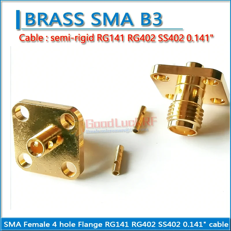 SMA Female 4 Hole Flange Chassis Panel Mount Center Solder for Semi-Rigid RG402 0.141' Cable RF Connector Adapter