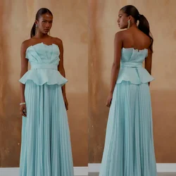 Customized Chiffon Draped Pleat Ruched Beach A-line Strapless Bespoke Occasion Gown Long Dresses