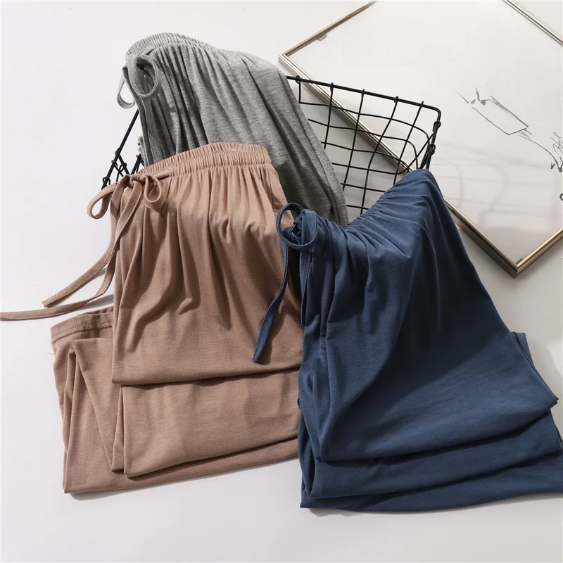 

Летние модальные брюки-палаццо из шелка с высокой талией, свободные, тонкие, повседневные, для женщин, для работы и отдыха