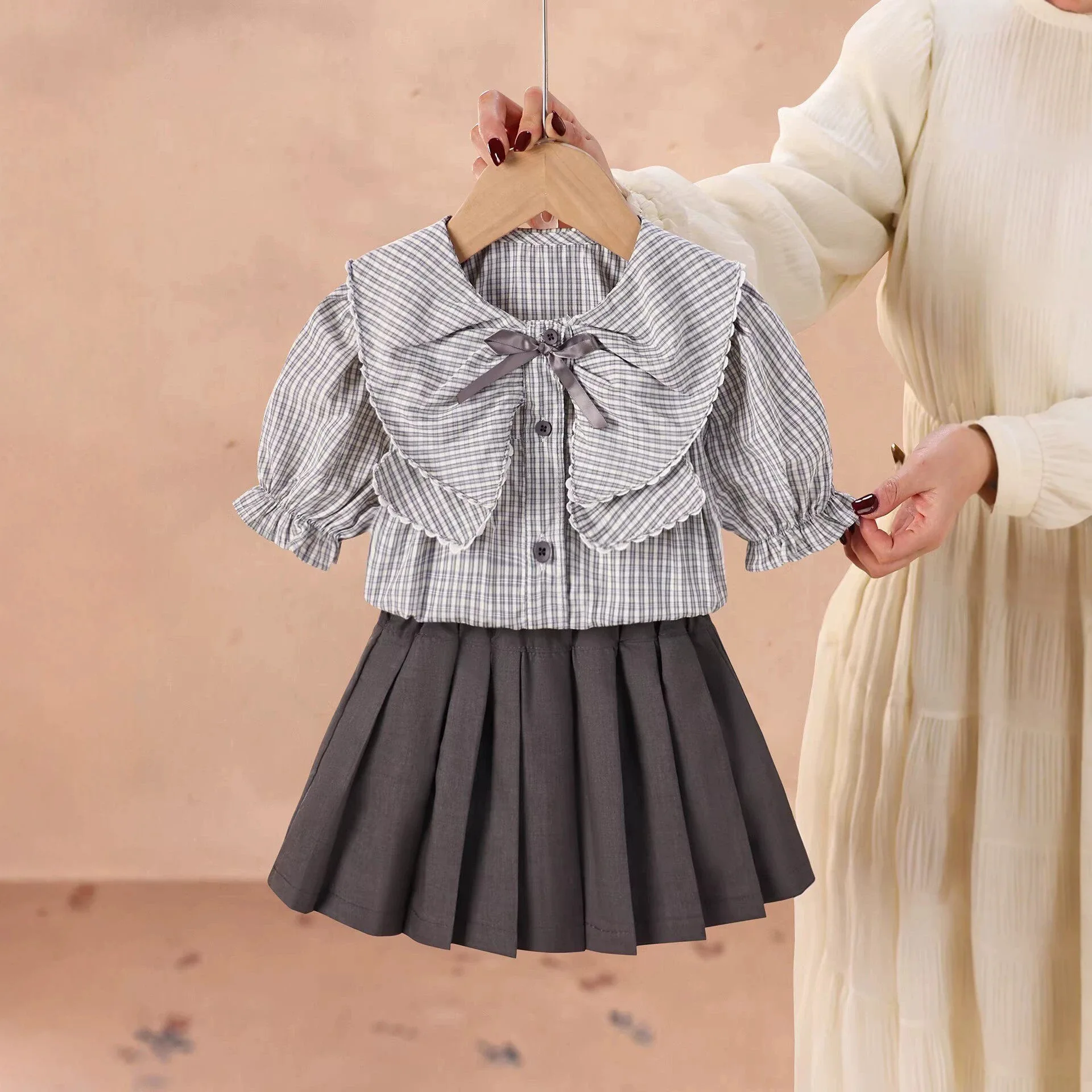 Girls Set 2026 Summer New Academic Style Striped Shirt  Pleated Skirt Two-Piece Set for Girls