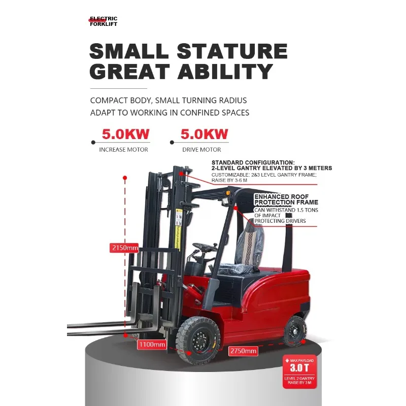 Compact Electric Forklift 1 Ton Short Chassis For Furniture Warehouse To Move Large Items Between Shelves And Loading Docks