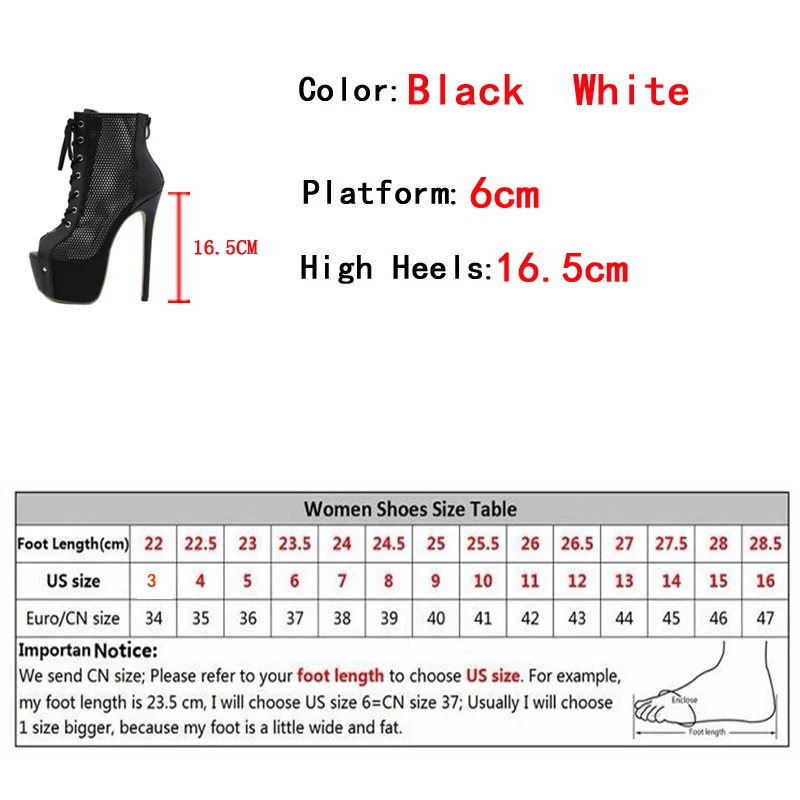 Liyke Sexy Mesh Peep Toe Party Club Stripper Pole Dance Platform Boots Fashion Zip Lace-Up Extreme High Heels Dancing Shoe Women