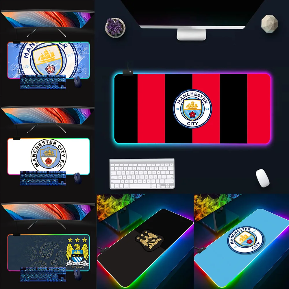 football RGB Pc Gamer Keyboard Mouse Pad Mousepad LED Glowing Mouse Mats Rubber-Manchester City F.C-Gaming Computer Mausepad