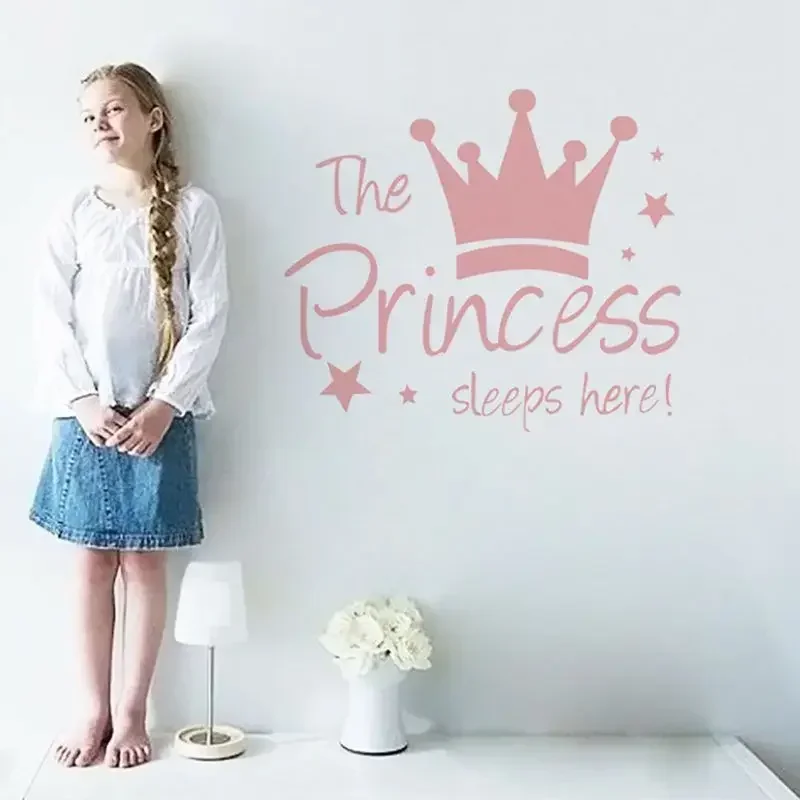 Kids Wall Sticker Crown Mural Background Kids Living Room Removable Decal The Prince Sleep Here Princess Bedroom Decor Posters