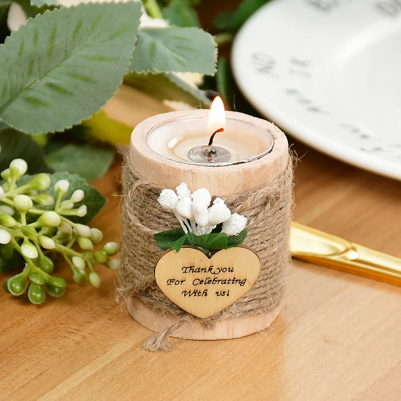 Wooden Creative Cylinder Candle Holder Wedding Thank You Guests Gift Table Desktop Decoration Holiday Birthday Party Favor Decor