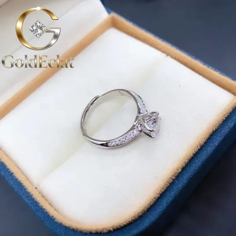 

GoldEclat Solid 14K White Gold AU585 Platinum PT950 Moissan Diamond Ring Opening Adjustable One Carat Proposal Ring