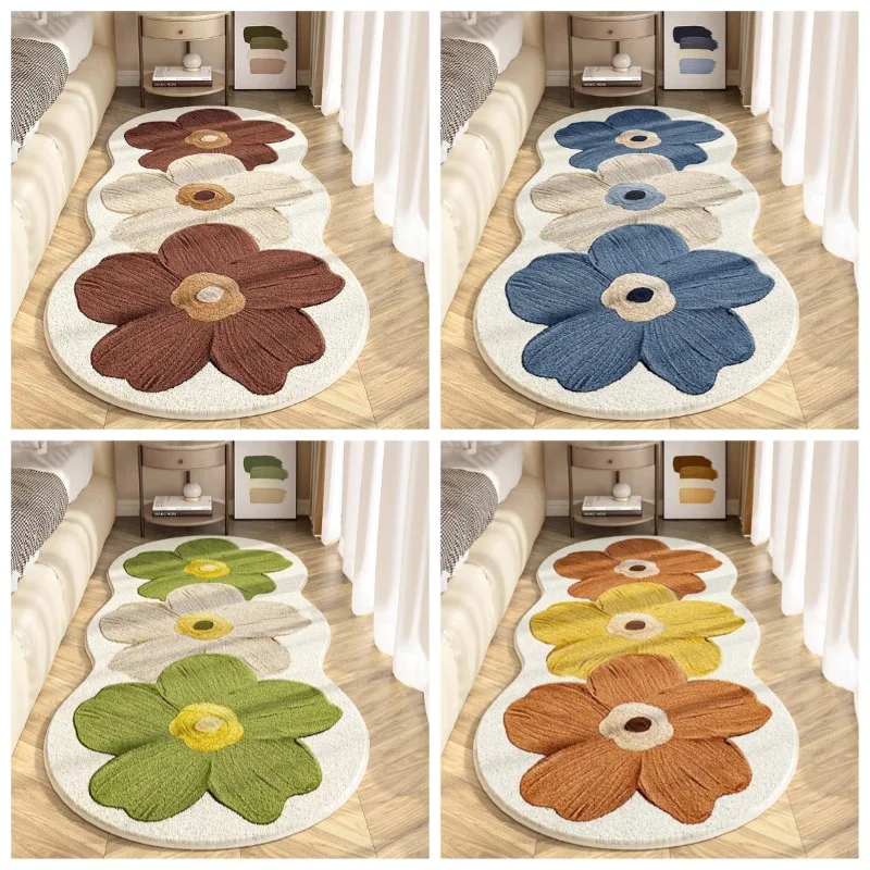 

Irregular Floral Bedside Carpet French Cream Style Runner Rugs Modern Minimalist Home Decorate Coffee Table Soft Sofa Mats Tapis