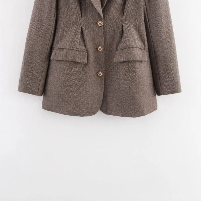 Brown Classic Women's Jacket  suit collar Fashionable casual one-piece spring / autumn street fashion suit jacket
