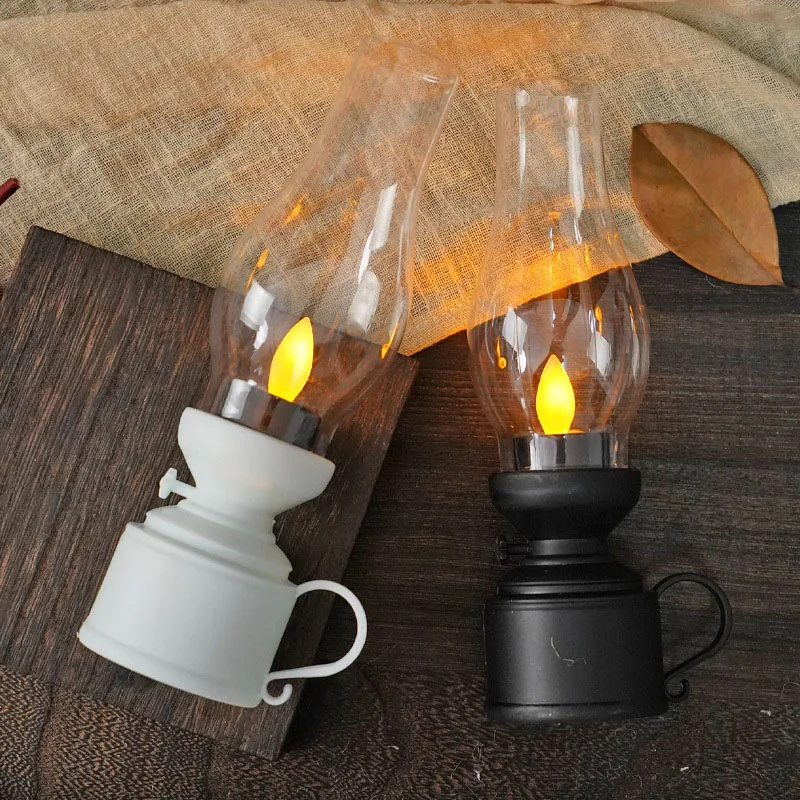 Retro Candle Lamp Flameless Candlestick Night Light Dining Room Desktop Candle Holders Ornaments Living Room Bedhead Decoration