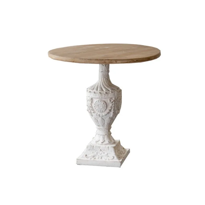 

Light luxury carved small round table balcony old solid wood coffee table cafe decorative wedding