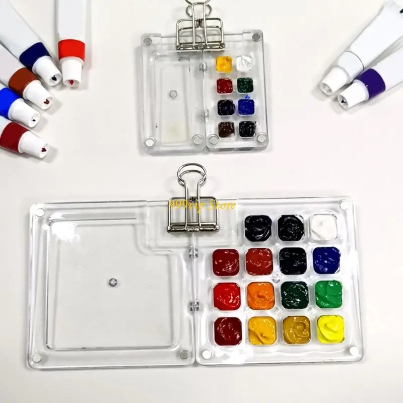 C90C 2Pcs Portable 8 Well Watercolor Painting Box Clear Acrylic Paint Case for Artists Beginner Travel Painting