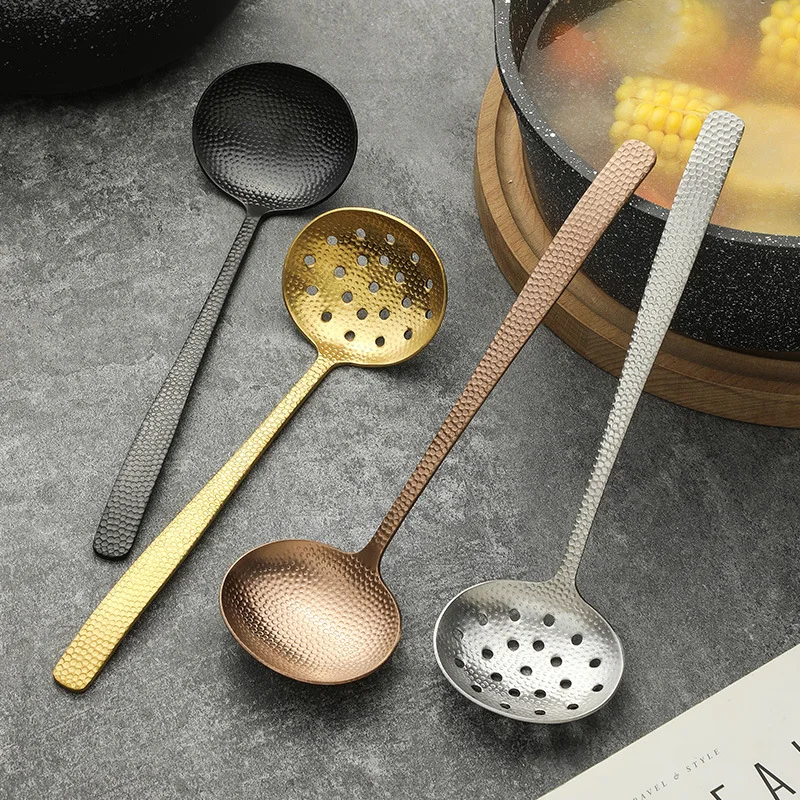 Japanese Harmmered Soup Spoon Colander Long Handle Kitchenware Hot Pot Public Serving Scoops Beauty Tableware Ladle for Kitchen