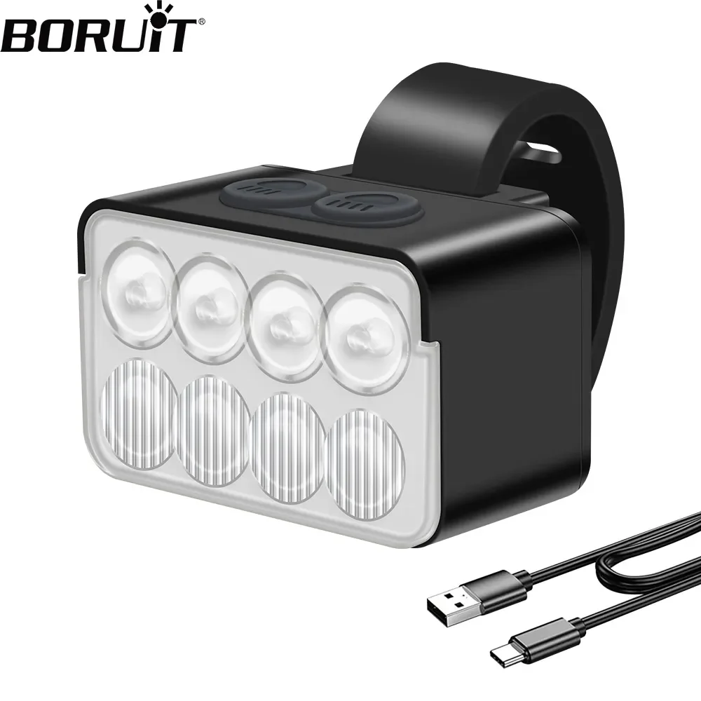 BORUiT 8 LED Bicycle Front Light TYPE-C Rechargeable Bike Light MTB Bicycle Head Lights Waterproof Cycling Lamp for Night Riding