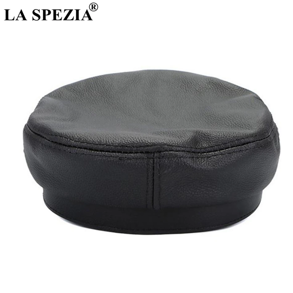 LA SPEZIA Brown Military Captains Hat Men Genuine Cow Leather Newsboy Cap Flat Women Autumn Winter Luxury Designer Sailor Caps