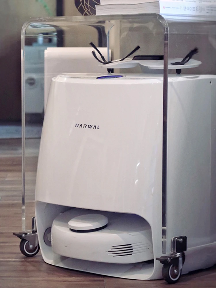 Acrylic Side Table with Wheels Sweeping Robot Companion Cart Removable Cover Rack