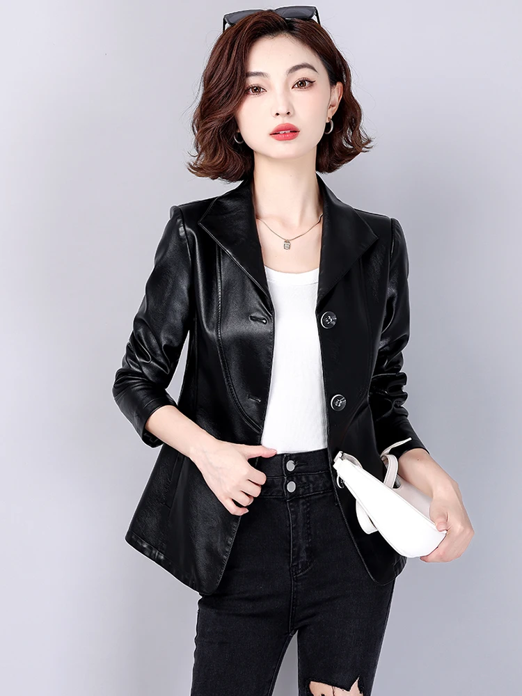  Jaqueta Feminina de Couro Genuíno Ning, Coleção Primavera Outono 2025, Nova Jaqueta Slim de Couro de Carneiro, Estilo Casaco Curto