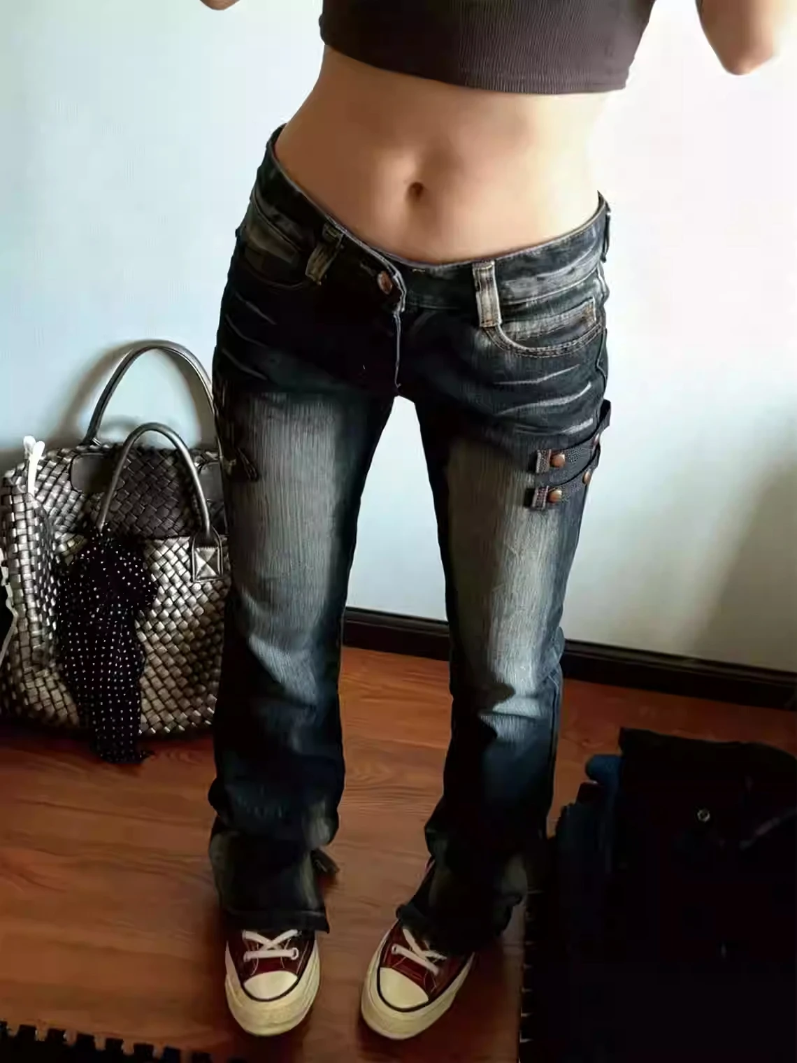 بنطلون جينز نسائي منخفض الارتفاع Harajuku من قماش الدنيم الياباني Y2k جينز ضيق بوتشوت جينز عالي الشارع الأمريكي ريترو الجرونج سايبر بانك #3