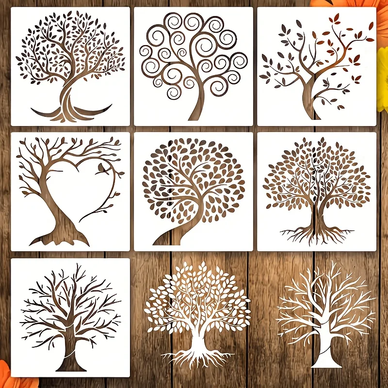 7Pcs Tree of Life Stencil Set – Reusable Plastic Templates for Wood, Airbrush & Canvas DIY Art Crafts, Wall Floor Decor