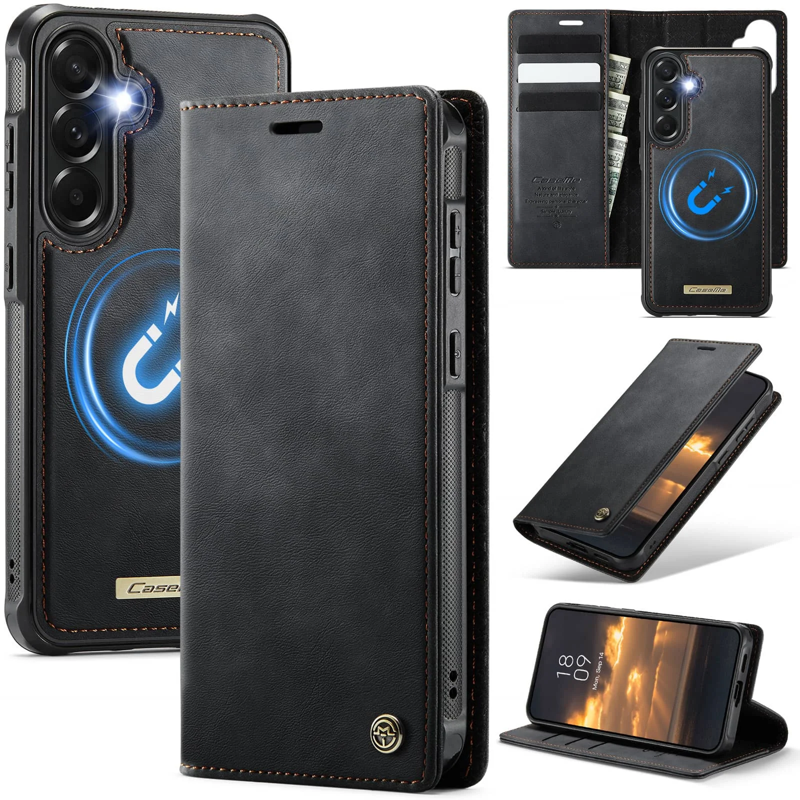 For Samsung Galaxy A57 2-in-1 Detachable Wallet Case RFID Blocking PU Leather Card Holder Kickstand Magnetic Flip Shockproof