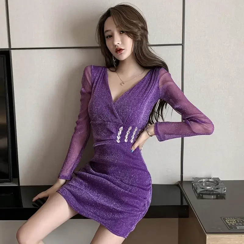 Mesh Tight Bodycon Woman Long Sleeve Dress Sensual Sexy Corset Dresses for Women Korean Style Elastic Elegant and Pretty New In