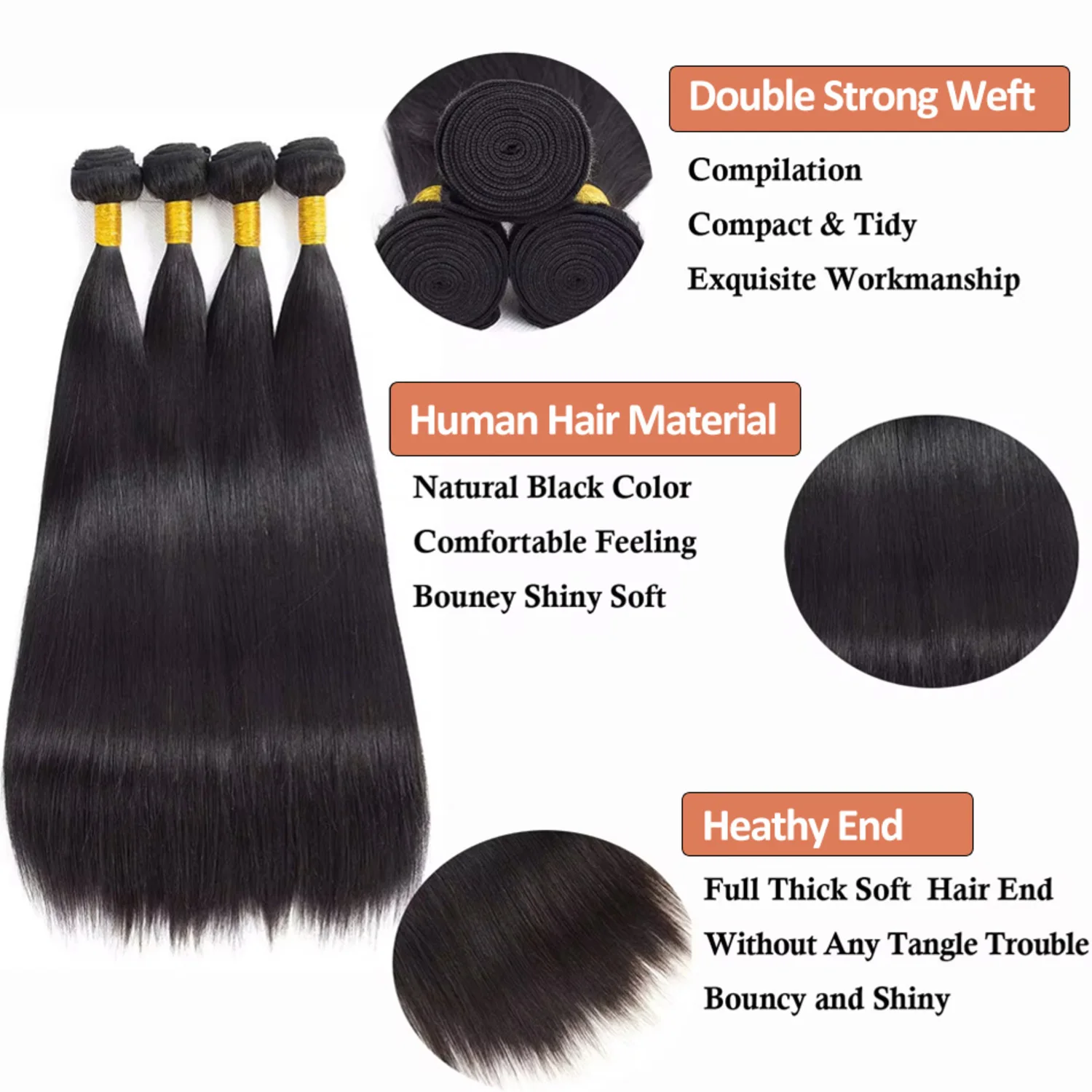 Bundles de cheveux humains raides brésiliens, Extensions de cheveux vierges non transformés, Richesse 100%, Promotion, Tissage bon marché, 30 po