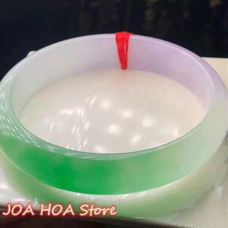 Natural Ice Kind Jadeite Bracelet Floating Green Light Purple Hand Ring Emerald Jade Bangle Jewelry