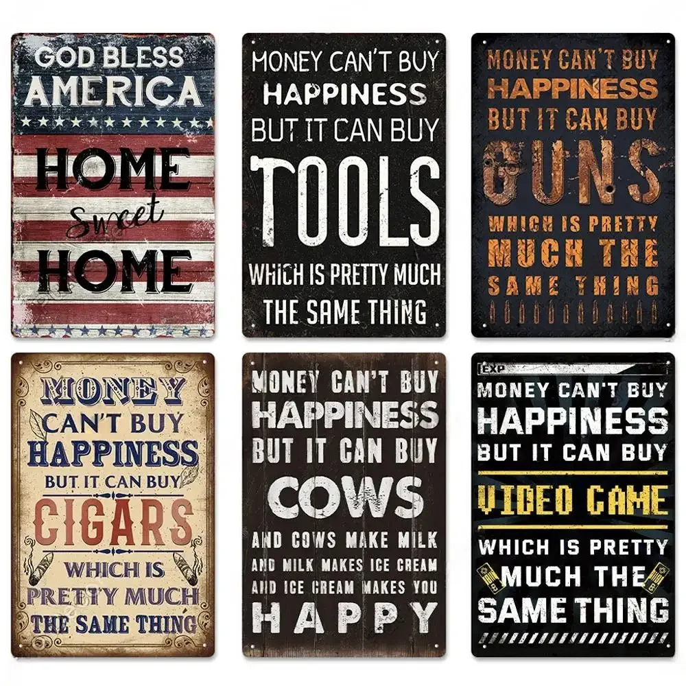 Vintage Funny Metal Tin Signs - Retro Wall Art Plaques for Home Bar Garage Decor, Humorous Sarcastic Quote Posters, Includes 