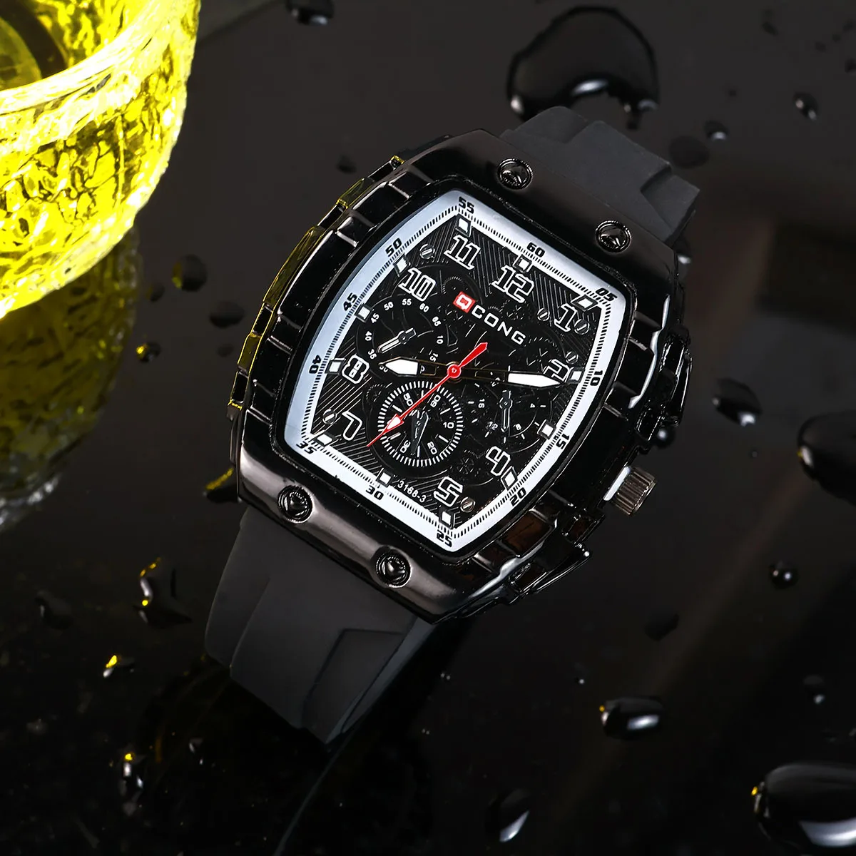 New Fashion Luxury Man Tonneau Silicone Watch Men Business Quartz Watches Students Sports Wrist Watches For Gifts Reloj Hombre