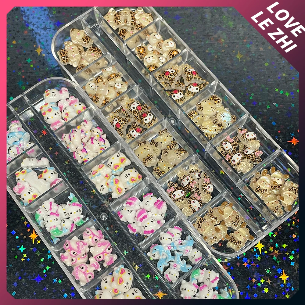60Pcs Resin Hawaiian Black Skin Kt Cat Nail Art Charm Mixed Dolphin Bowknot Swim Ring Manicure Crafts Party Diy Accessories