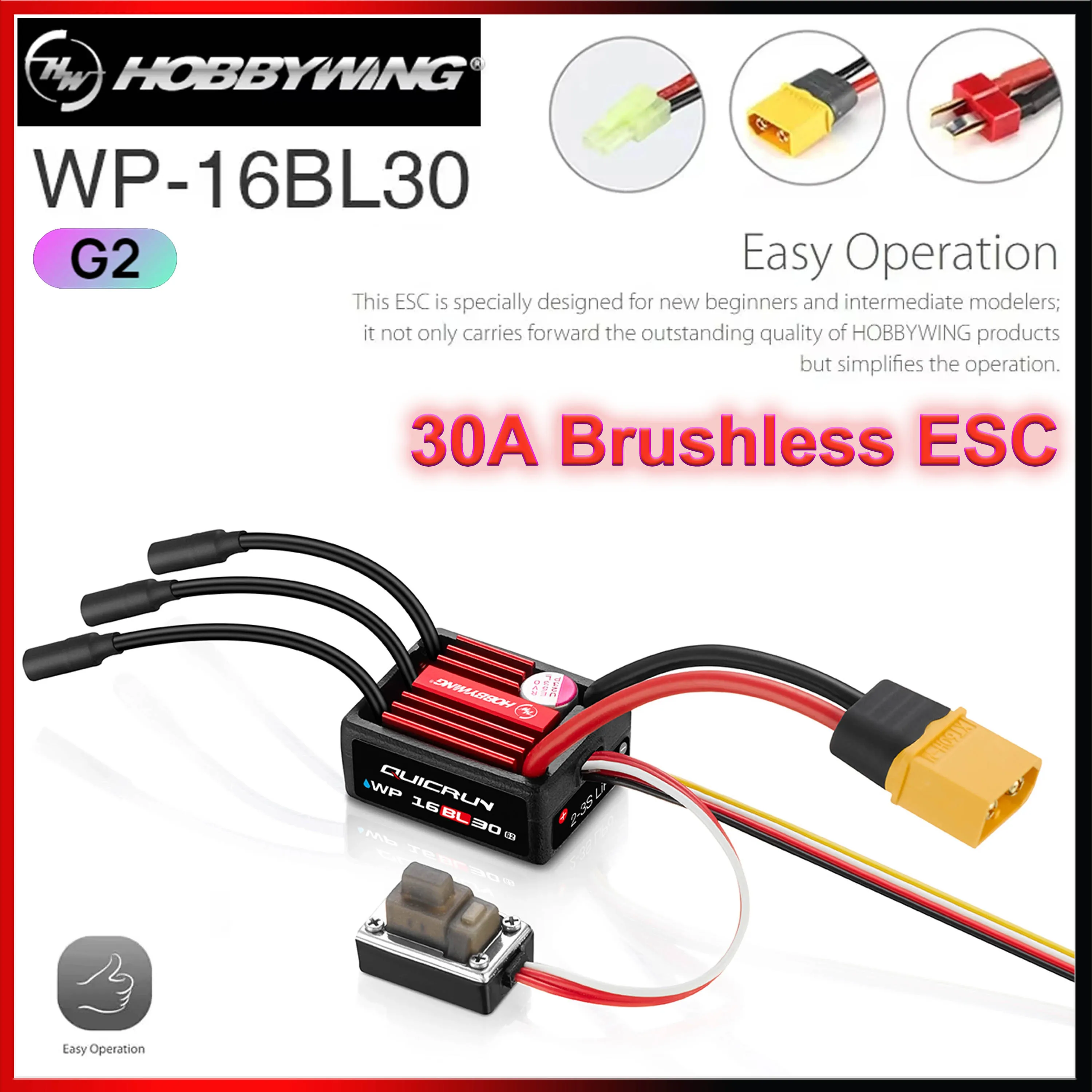 

HOBBYWING QuicRun WP 16BL30 30A G2 Waterproof Brushless ESC T/XT60 Plug for 1/10 1/16 1/18 Car Buggy Truck Monster Model Parts