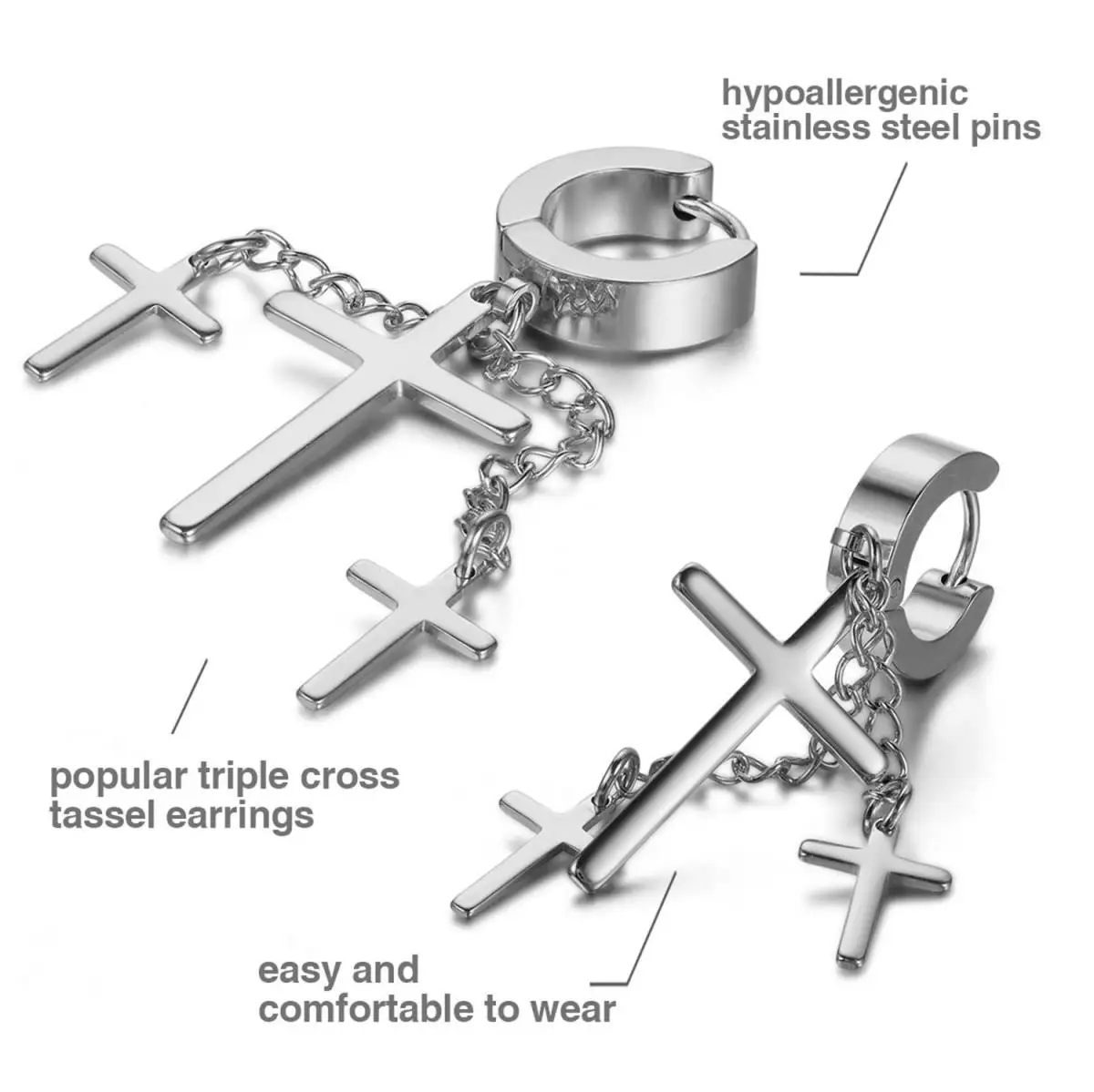 2PCS Stainless Steel Tapers Mens Earrings Illusion Tunnel Cheater Piercing Jewelry Gauge Earrings Spike Stud Earrings Men Women