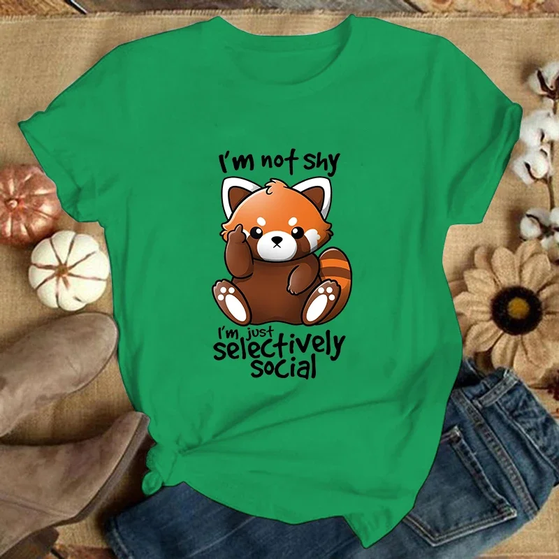 T-Shirts Women Short Sleeve Funny Round Neck Tee Shirt (Premium T-shirt)Panda I'M Not Shy I'M Just Selectively Social Printed