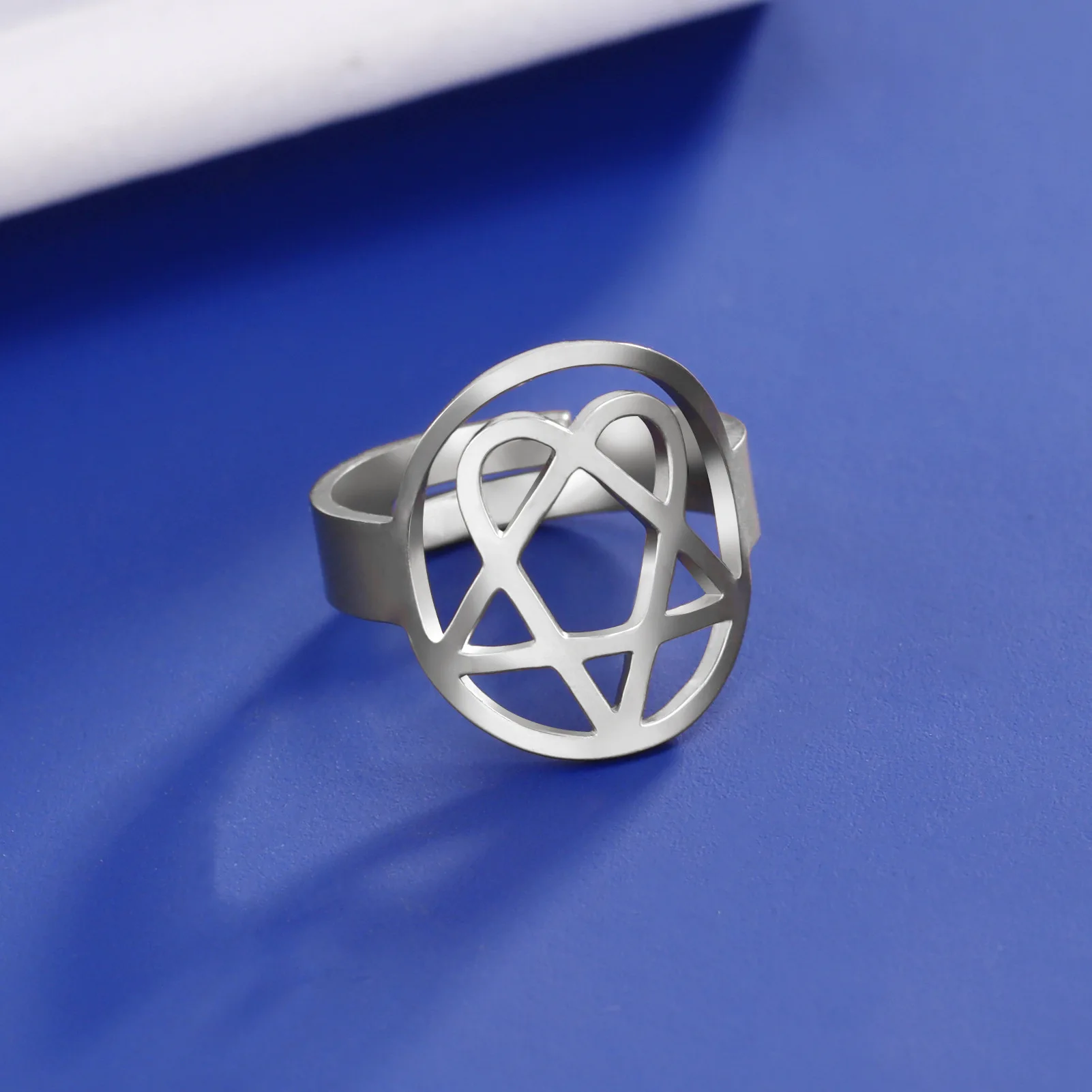 New fashion hollow geometry double Angle arc opening adjustable stainless steel ring temperament simple all-match ring women acc