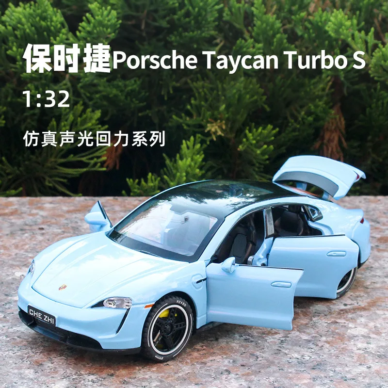 1:32 Porsche Taycan sports car Simulation Diecast Metal Alloy Model car Sound Light Pull Back Collection Kids Toy Gifts A547