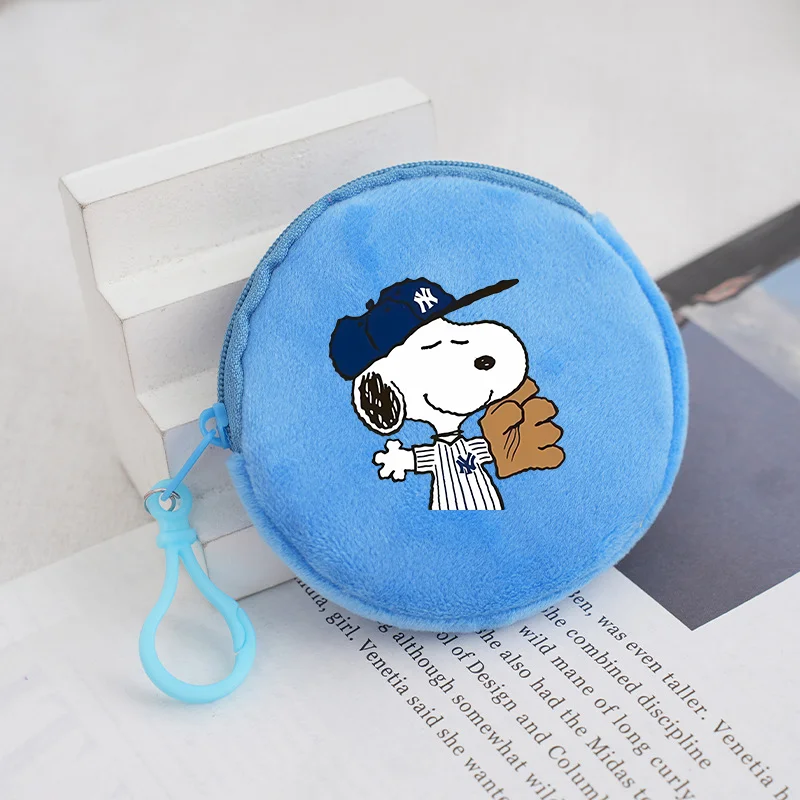 Snoopy Kid Plush Coin Purse Kawaii Round Mini Wallet Peanuts Comic Characters Zipper Purse Boys Girls Money Bags Child Xmas Gift