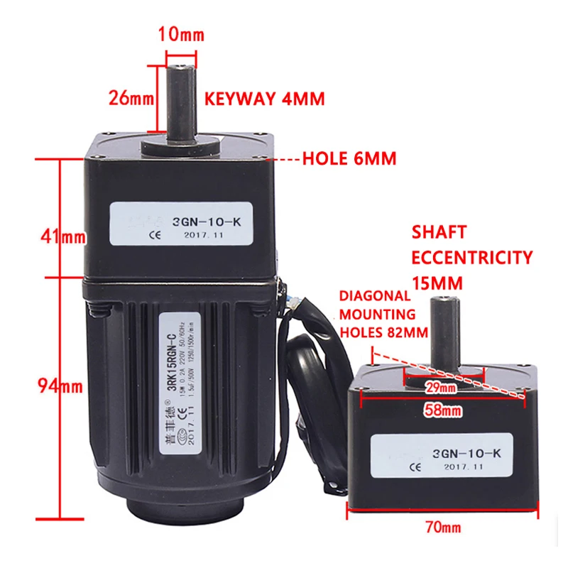 1:3-1:300 415-5RPM 220V 15W AC Reversible Gear 3RK15GN-C +US-52 Variable Speed Motor AC Gear Reducer Motor Geared Motor